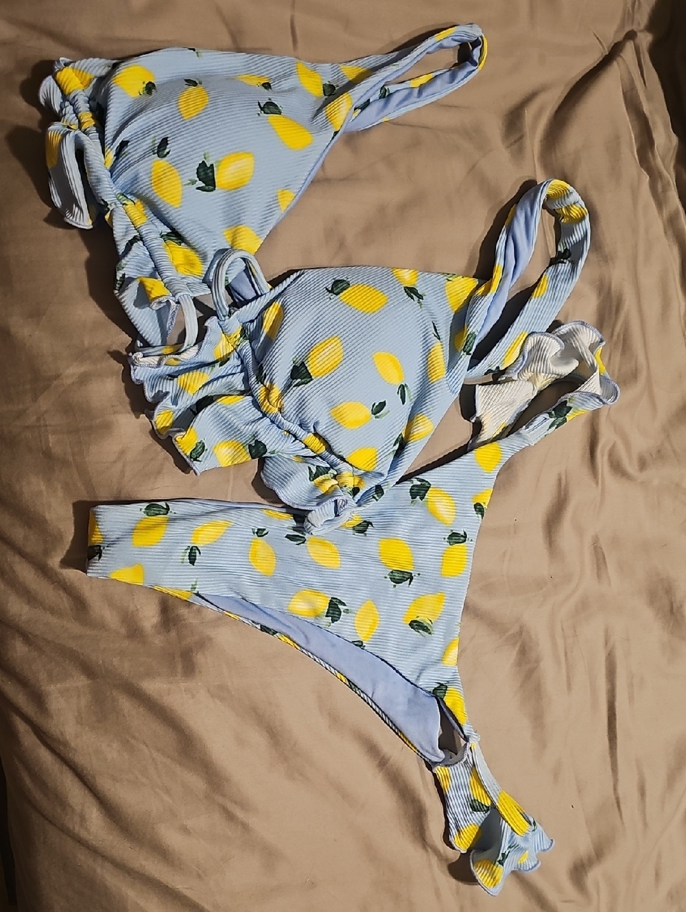 Blue Lemon Print Bikini Set